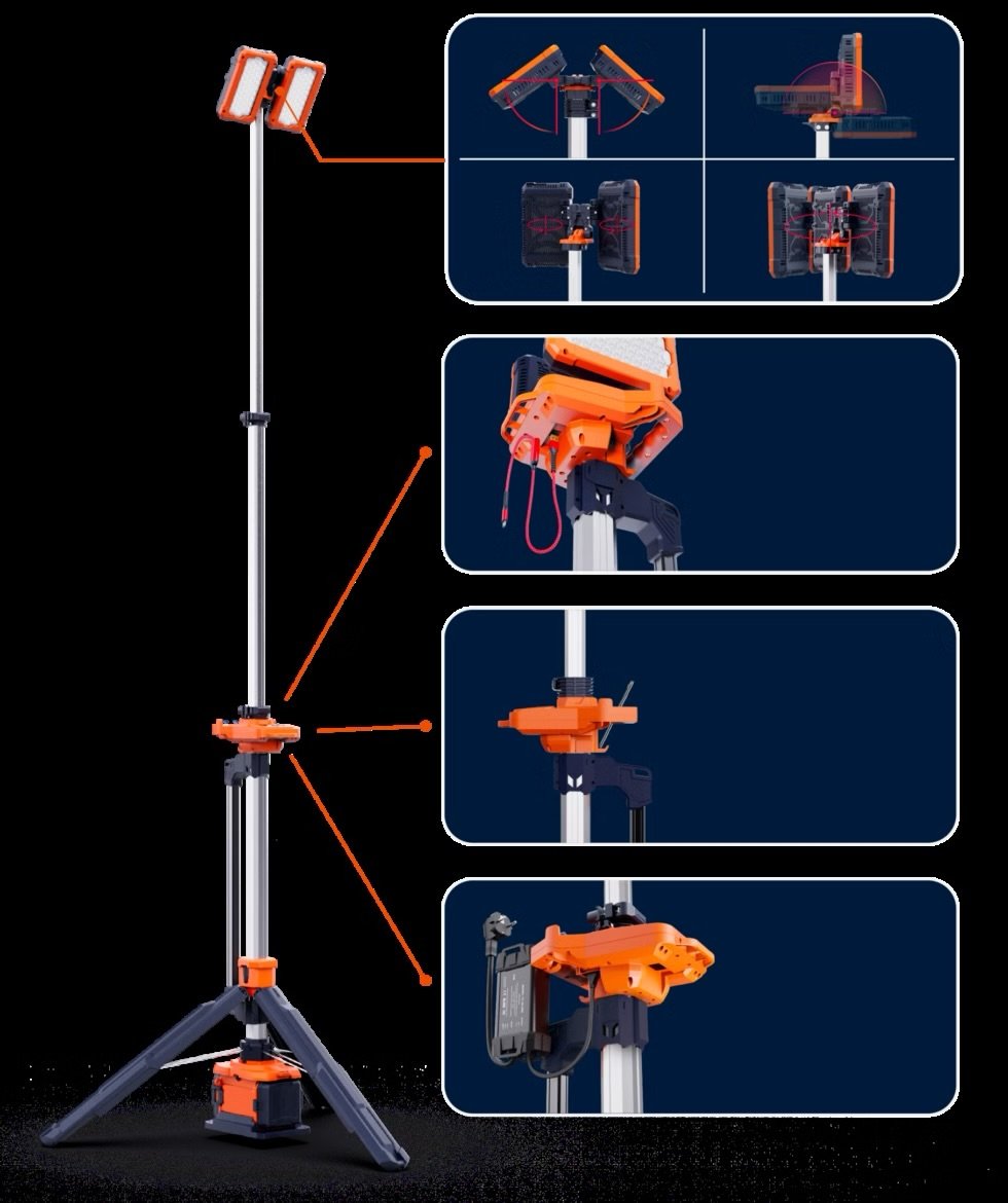 A phone charging from the TL-300's rainproof USB ports at a worksite.