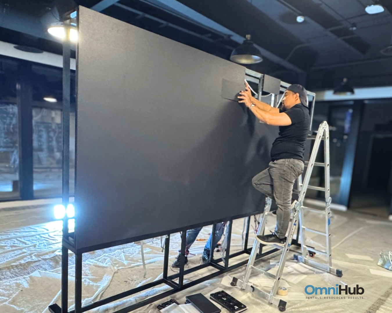 Mega scaffold LED wall with ground support structure